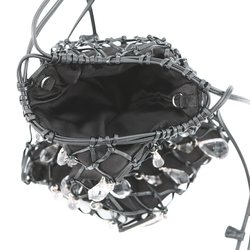 Prada Chain Shoulder Bag Bejeweled Drawstring Satin Black - Picture 5 of 12